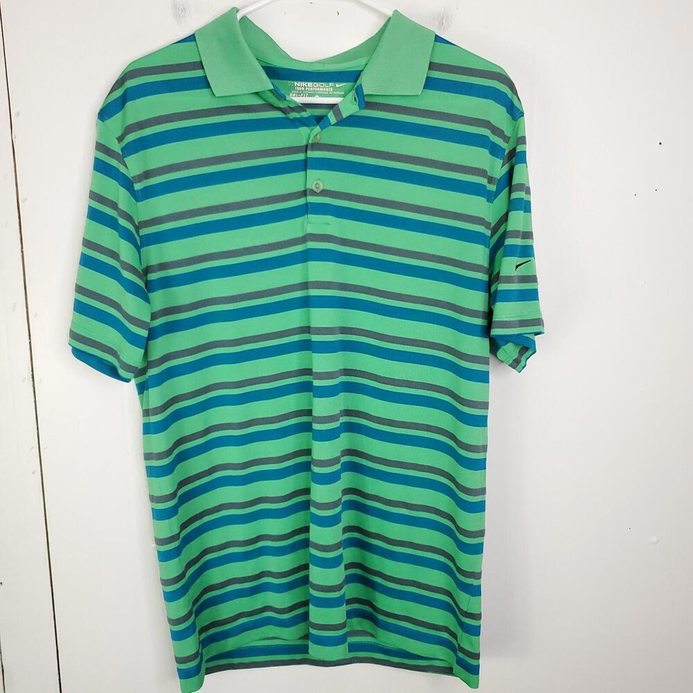 Nike Shirt Mens M Golf Polo Striped Tour Performance Dry Fit Country Club